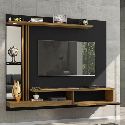 Painel para TV Até 55 Polegadas com Led Denver Preto Fosco/Cinamomo - Bechara