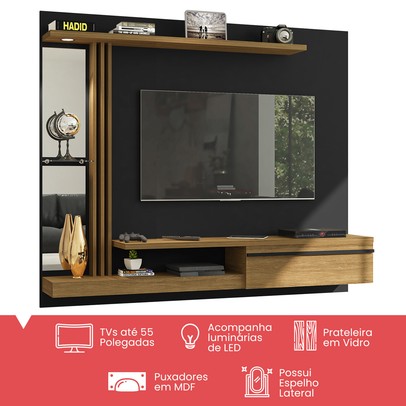 Painel para TV Até 55 Polegadas com Led Denver Preto Fosco/Cinamomo - Bechara