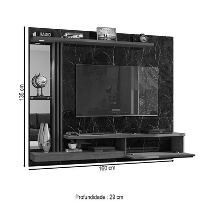 Painel para TV Até 55 Polegadas com Led Denver Preto Fosco/Cinamomo - Bechara