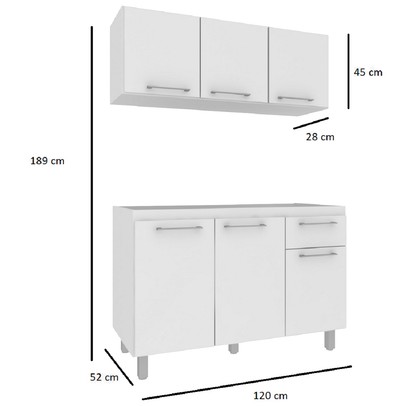 Cozinha Compacta Lara 6 Portas 1 Gaveta Branco  - Jcarvalho