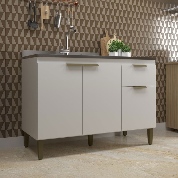 Balcão de Cozinha para Pia Alice 3 Portas 1 Gaveta Branco - Jcarvalho