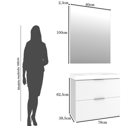 Armário de Banheiro Pietra 3 Gavetas com Espelho Mdp Branco - Móveis Bosi