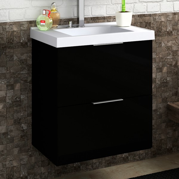 Armário de Banheiro Pietra 3 Gavetas Mdp 60cm Preto - Móveis Bosi