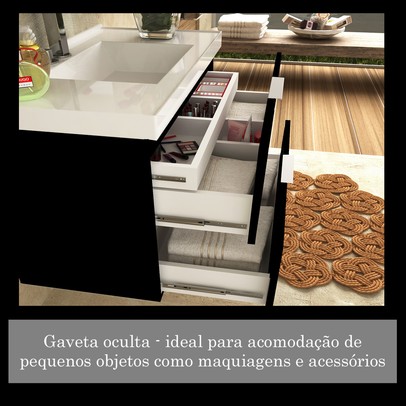 Armário de Banheiro Pietra 3 Gavetas Mdp Preto - Móveis Bosi