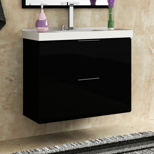 Armário de Banheiro Pietra 3 Gavetas Mdp Preto - Móveis Bosi