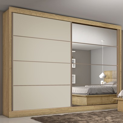 Guarda-Roupa Casal Sevilha 2 Portas 6 Gavetas 100% Mdf Espelhado Amêndoa/Off White - Mademarques