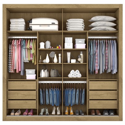 Guarda-Roupa Casal Sevilha 2 Portas 6 Gavetas 100% Mdf Espelhado Amêndoa/Off White - Mademarques