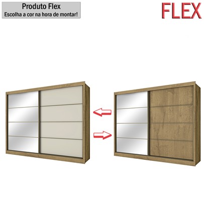 Guarda-Roupa Casal Sevilha 2 Portas 6 Gavetas 100% Mdf Espelhado Amêndoa/Off White - Mademarques