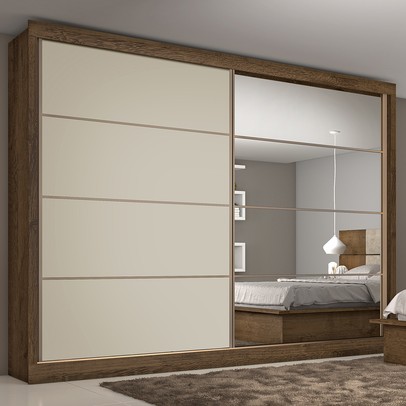 Guarda-Roupa Casal Sevilha 2 Portas 6 Gavetas 100% Mdf Espelhado Brauna/Off White - Mademarques