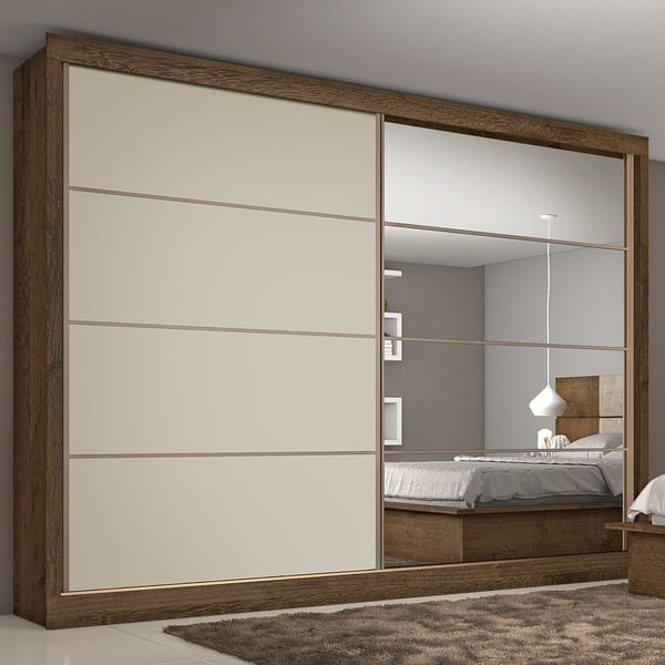 Guarda-Roupa Casal Sevilha 2 Portas 6 Gavetas 100% Mdf Espelhado Brauna/Off White - Mademarques