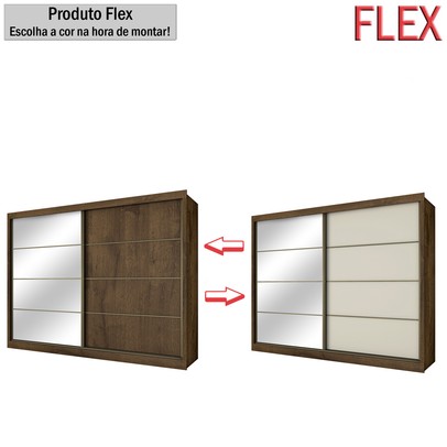 Guarda-Roupa Casal Sevilha 2 Portas 6 Gavetas 100% Mdf Espelhado Brauna/Off White - Mademarques