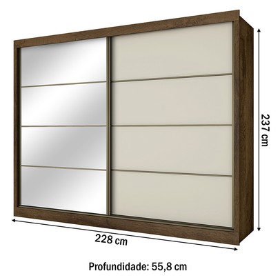 Guarda-Roupa Casal Sevilha 2 Portas 6 Gavetas 100% Mdf Espelhado Brauna/Off White - Mademarques