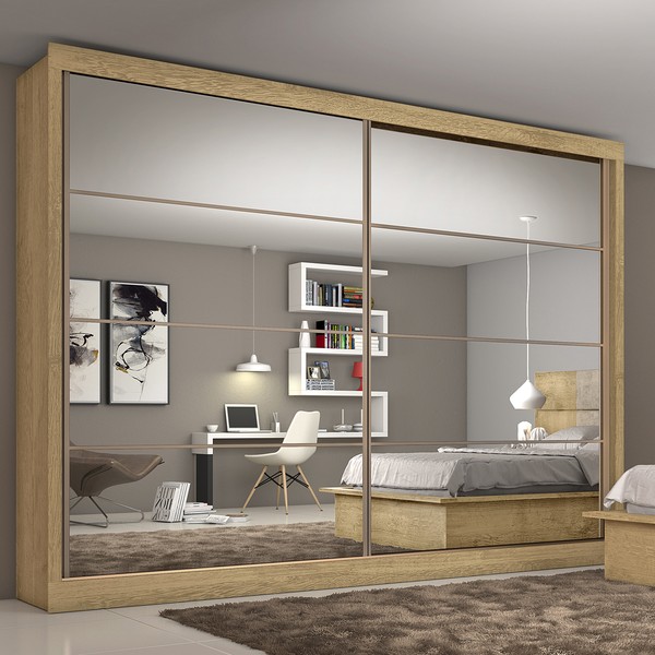 Guarda-Roupa Casal Sevilha Plus 2 Portas 6 Gavetas 100% Mdf Espelhado Amêndoa - Mademarques