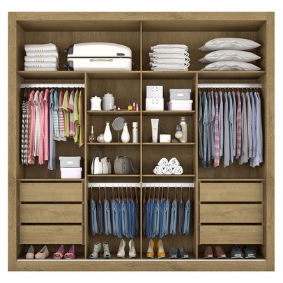Guarda-Roupa Casal Sevilha Plus 2 Portas 6 Gavetas 100% Mdf Espelhado Amêndoa - Mademarques