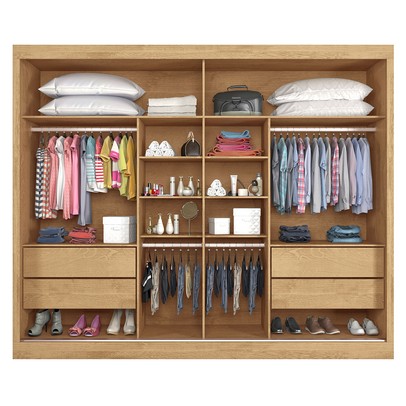 Guarda-Roupa Casal Verona 2 Portas 4 Gavetas 100% Mdf com Espelho Amêndoa/Off White - Mademarques