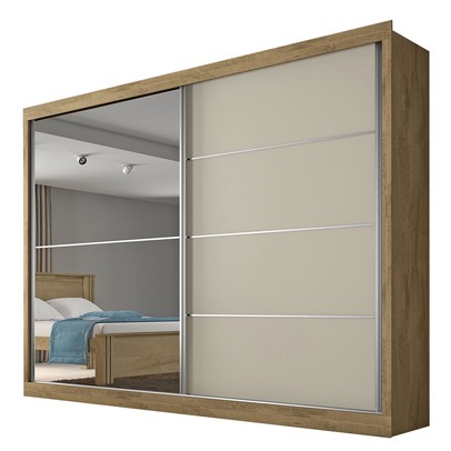 Guarda-Roupa Casal Verona 2 Portas 4 Gavetas 100% Mdf com Espelho Amêndoa/Off White - Mademarques