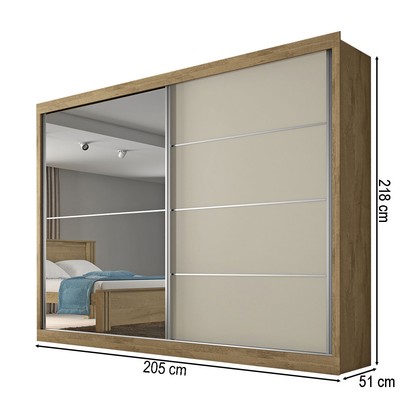 Guarda-Roupa Casal Verona 2 Portas 4 Gavetas 100% Mdf com Espelho Amêndoa/Off White - Mademarques