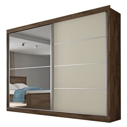 Guarda-Roupa Casal Verona 2 Portas 4 Gavetas 100% Mdf com Espelho Brauna/Off White - Mademarques