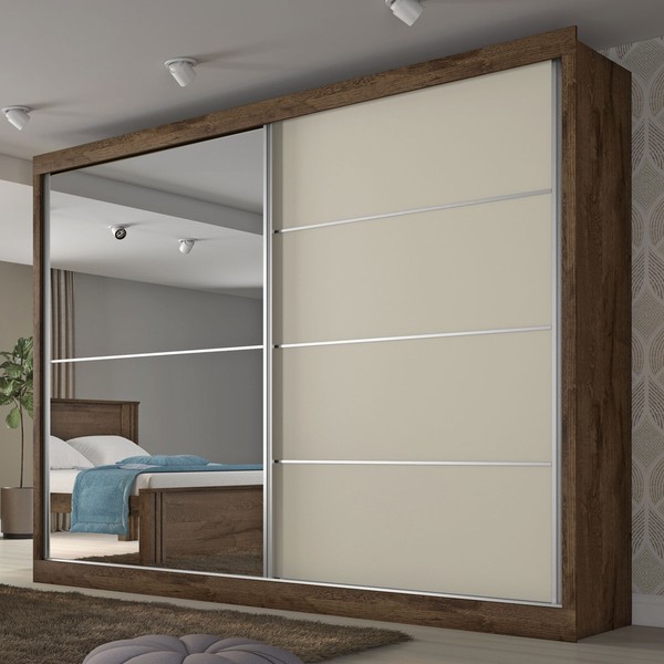 Guarda-Roupa Casal Verona 2 Portas 4 Gavetas 100% Mdf com Espelho Brauna/Off White - Mademarques