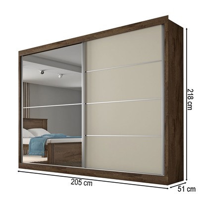 Guarda-Roupa Casal Verona 2 Portas 4 Gavetas 100% Mdf com Espelho Brauna/Off White - Mademarques
