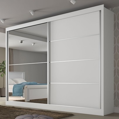 Guarda-Roupa Casal Verona 2 Portas 4 Gavetas 100% Mdf com Espelho Branco - Mademarques