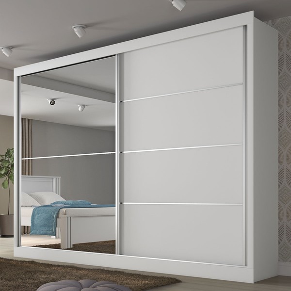 Guarda-Roupa Casal Verona 2 Portas 4 Gavetas 100% Mdf com Espelho Branco - Mademarques