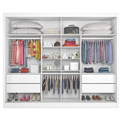 Guarda-Roupa Casal Verona 2 Portas 4 Gavetas 100% Mdf com Espelho Branco - Mademarques