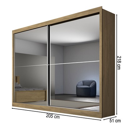 Guarda-Roupa Casal Verona Plus 2 Portas 4 Gavetas com Espelho 100% Mdf Amêndoa - Mademarques