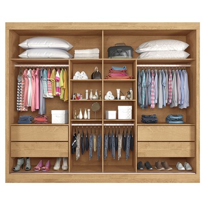 Guarda-Roupa Casal Verona Plus 2 Portas 4 Gavetas com Espelho 100% Mdf Amêndoa - Mademarques