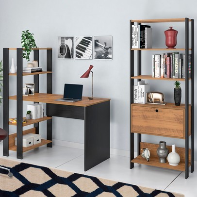 Escritório Completo Match 1 Porta Pinho/Preto - Artely