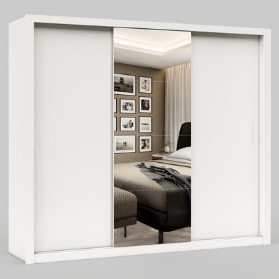 Guarda-Roupa Casal Luna 3 Portas 4 Gavetas com Espelho Branco - Carioca Móveis