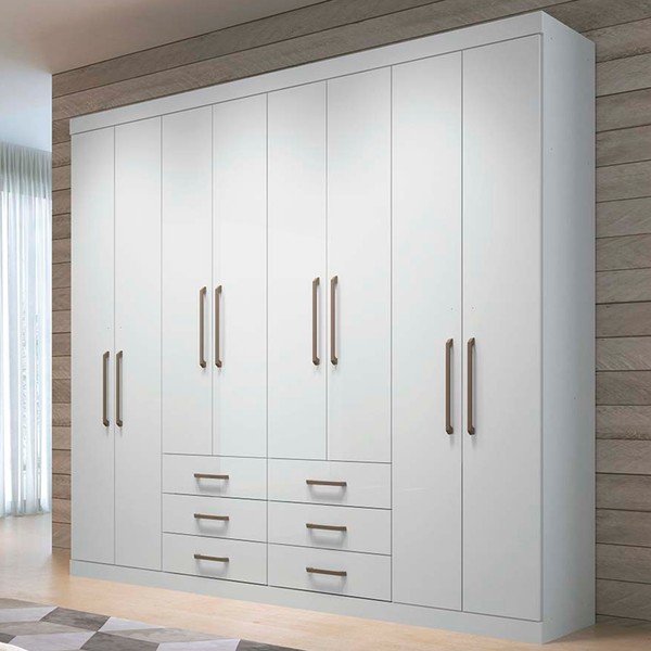 Guarda-Roupa Casal Havana 8 Portas 6 Gavetas Branco - Santos Andirá