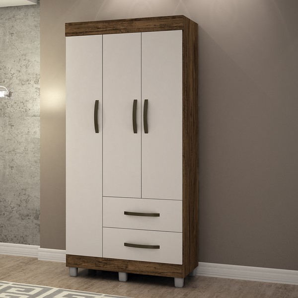 Guarda-Roupa Solteiro Paris 3 Portas 2 Gavetas Imbuia/Off White - Chf