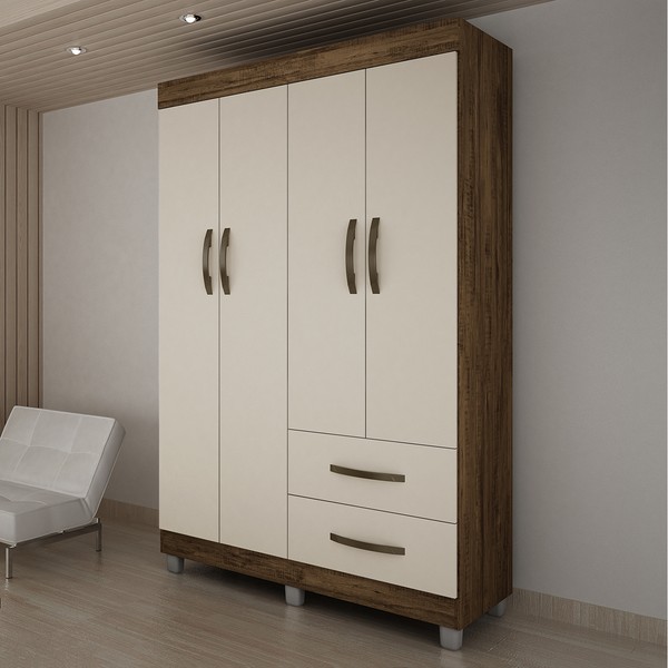 Guarda-Roupa Solteiro Paris 4 Portas 2 Gavetas Imbuia/Off White - Chf
