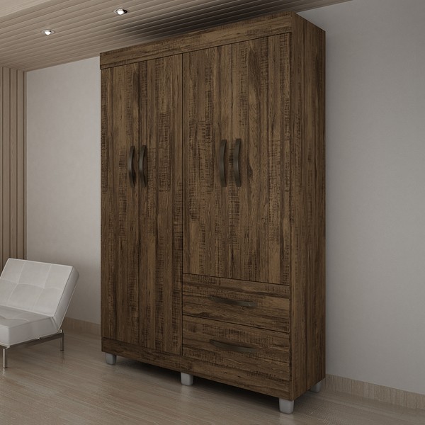 Guarda-Roupa Solteiro Paris 4 Portas 2 Gavetas Imbuia - Chf