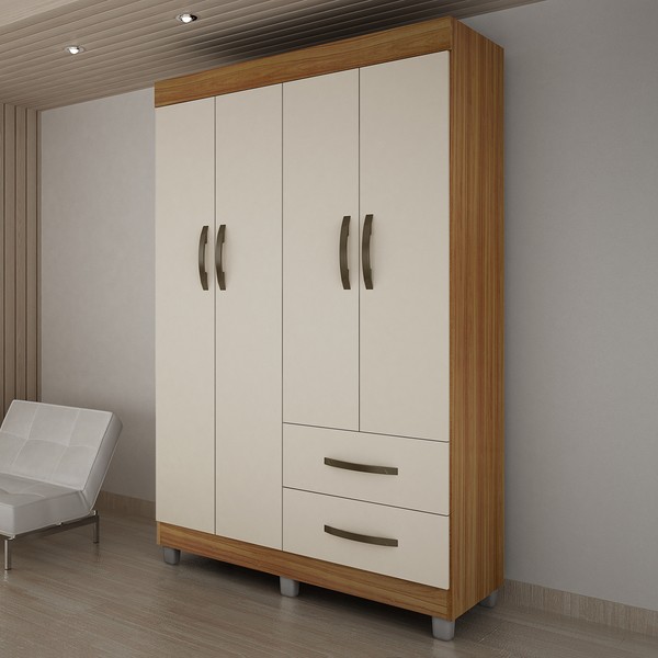 Guarda-Roupa Solteiro Paris 4 Portas 2 Gavetas Carvalho/Off White - Chf