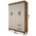 Guarda-Roupa Solteiro Paris 4 Portas 2 Gavetas Carvalho/Off White - Chf