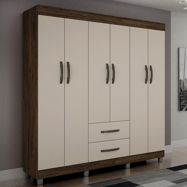 Guarda-Roupa Casal Paris 6 Portas 2 Gavetas Imbuia/Off White - Chf