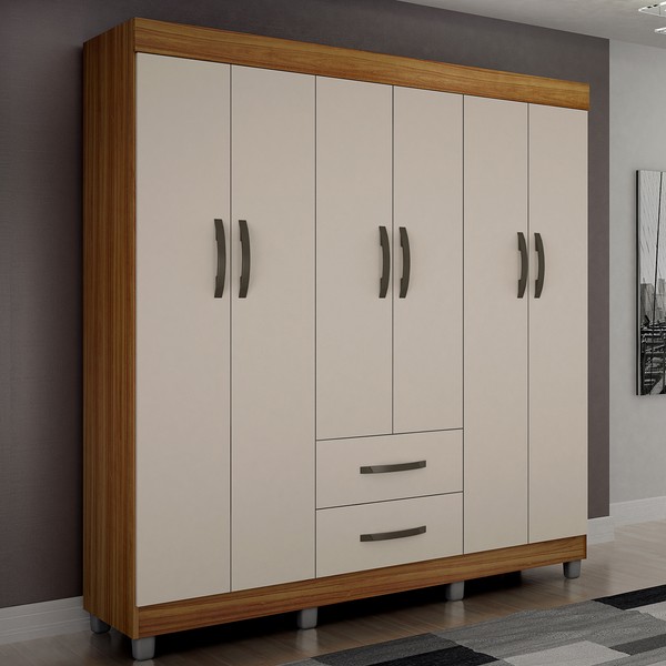 Guarda-Roupa Casal Paris 6 Portas 2 Gavetas Carvalho/Off White - Chf