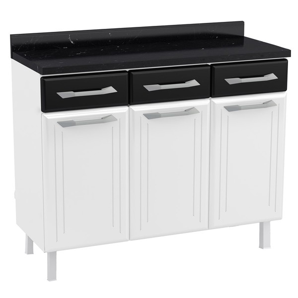 Armário de Cozinha em Aço Topázio 3 Portas 3 Gavetas Branco/Preto - Telasul