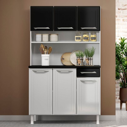 Cozinha de Aço Compacta Smart 6 Portas 1 Gaveta Branco/Preto - Telasul