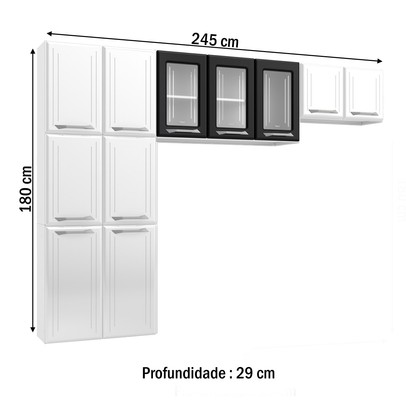 Cozinha de Aço Compacta Topázio 11 Portas 6 Prateleiras Branco/Preto - Telasul