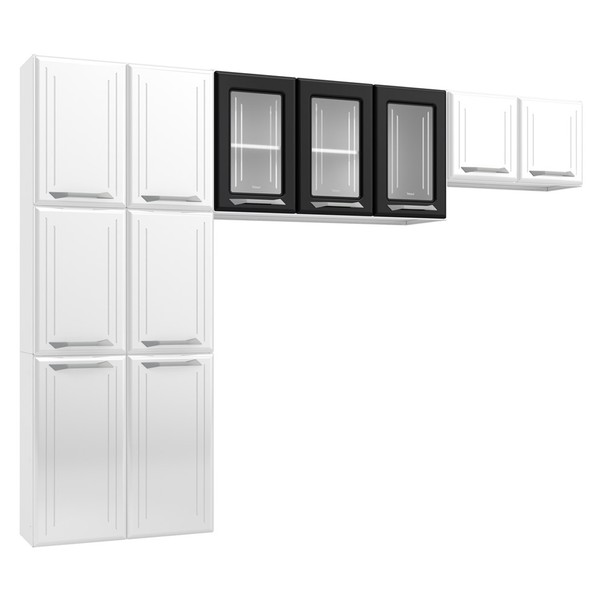 Cozinha de Aço Compacta Topázio 11 Portas 6 Prateleiras Branco/Preto - Telasul