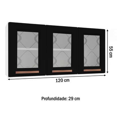 Armário Aéreo Cozinha em Aço Mirage New 3 Portas 1 Prateleira Branco/Preto - Telasul