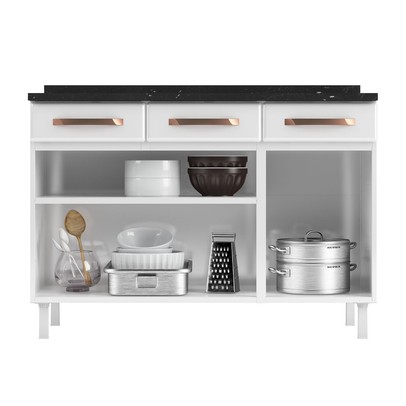 Balcão de Cozinha para Pia em Aço Mirage New 3 Portas 3 Gavetas Branco - Telasul