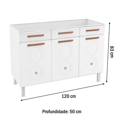 Balcão de Cozinha para Pia em Aço Mirage New 3 Portas 2 Gavetas Branco - Telasul