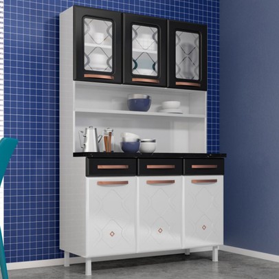Cozinha de Aço Compacta Mirage New 6 Portas 3 Gavetas Branco/Preto - Telasul