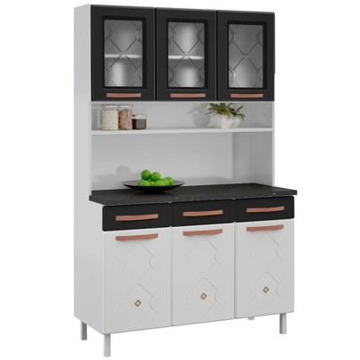 Cozinha de Aço Compacta Mirage New 6 Portas 3 Gavetas Branco/Preto - Telasul