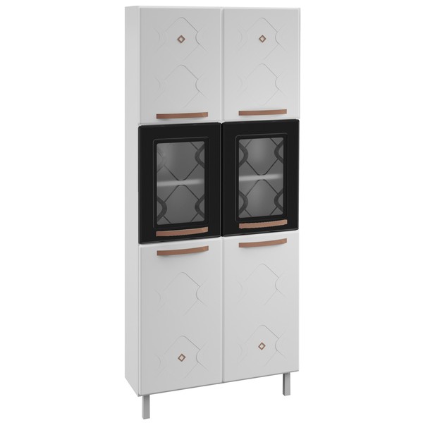 Paneleiros em Aço Mirage New 6 Portas 5 Prateleiras com Vidro Branco/Preto - Telasul