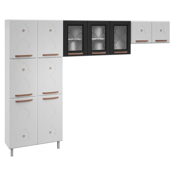 Cozinha de Aço Compacta Mirage New 11 Portas 6 Prateleiras Branco/Preto - Telasul